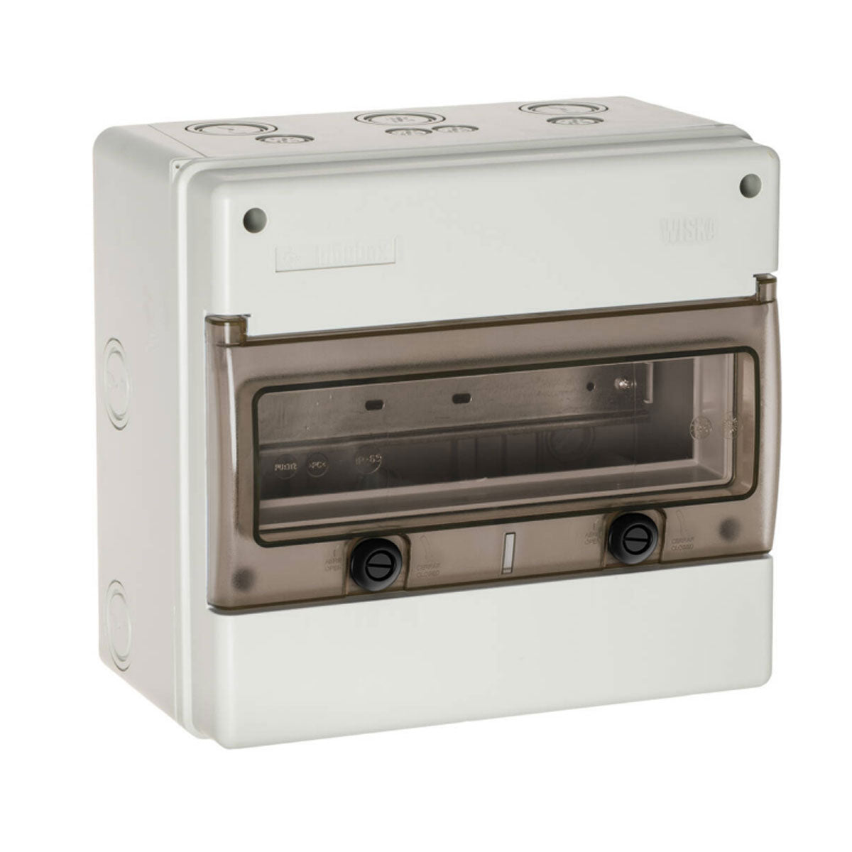 Wiska 1312 R/W 12 Module IP65 Weatherproof Consumer Unit c/w Rail Grey – 1312R/W