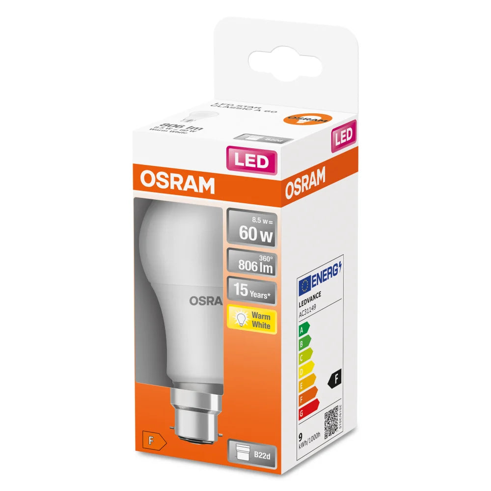 OSRAM LED Star Frosted GLS LED Lamp 60W B22d 2700K