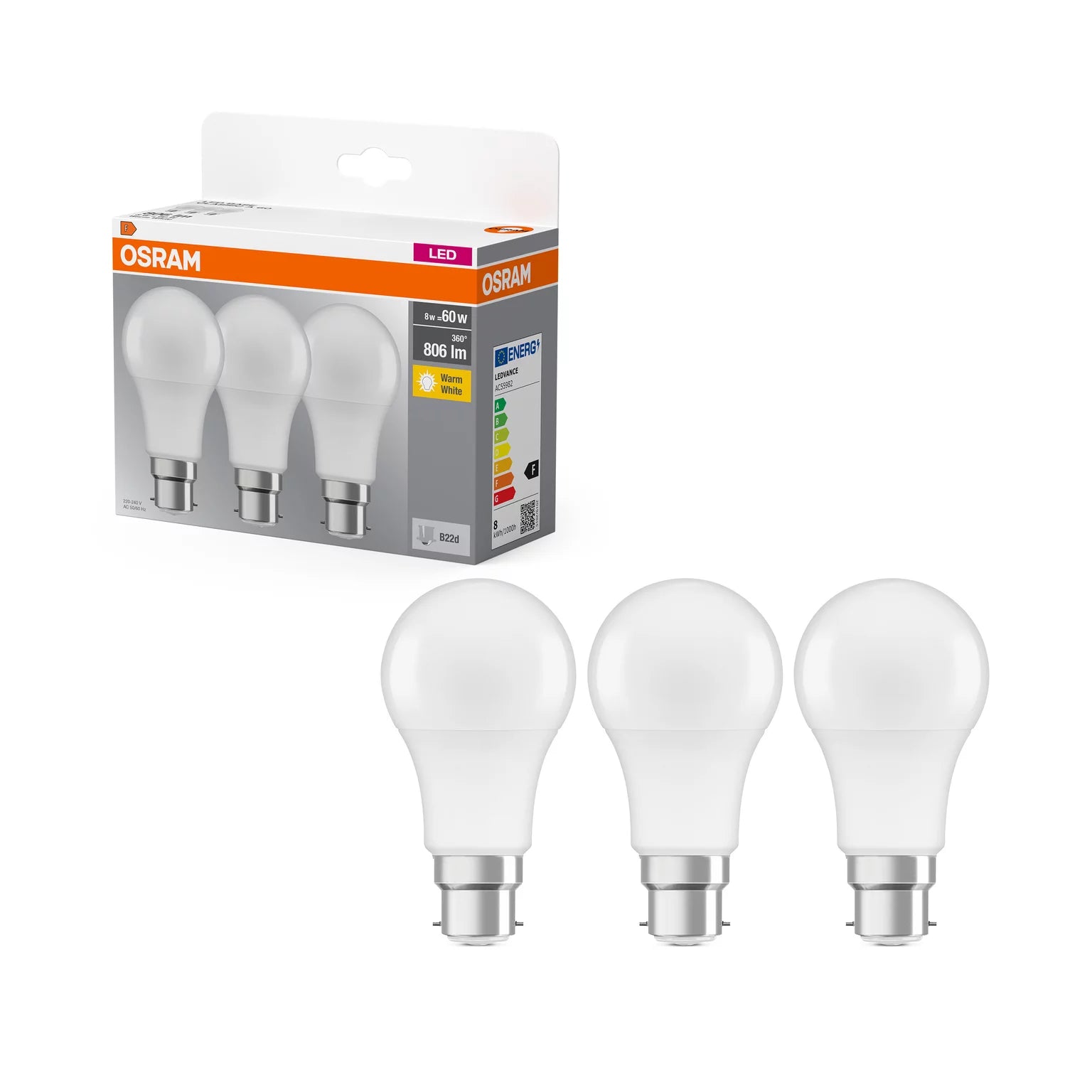 OSRAM LED Base Classic A 60 8W 827 Frosted B22d - 4099854047114