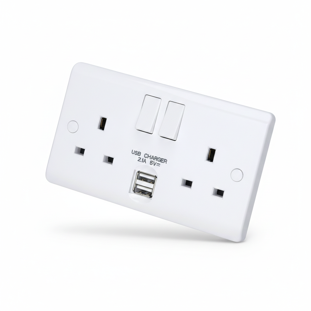 Volex D1500USBNR Casa Socket 2 Gang DP Switched c/w 2x2A USBs 13A (White)