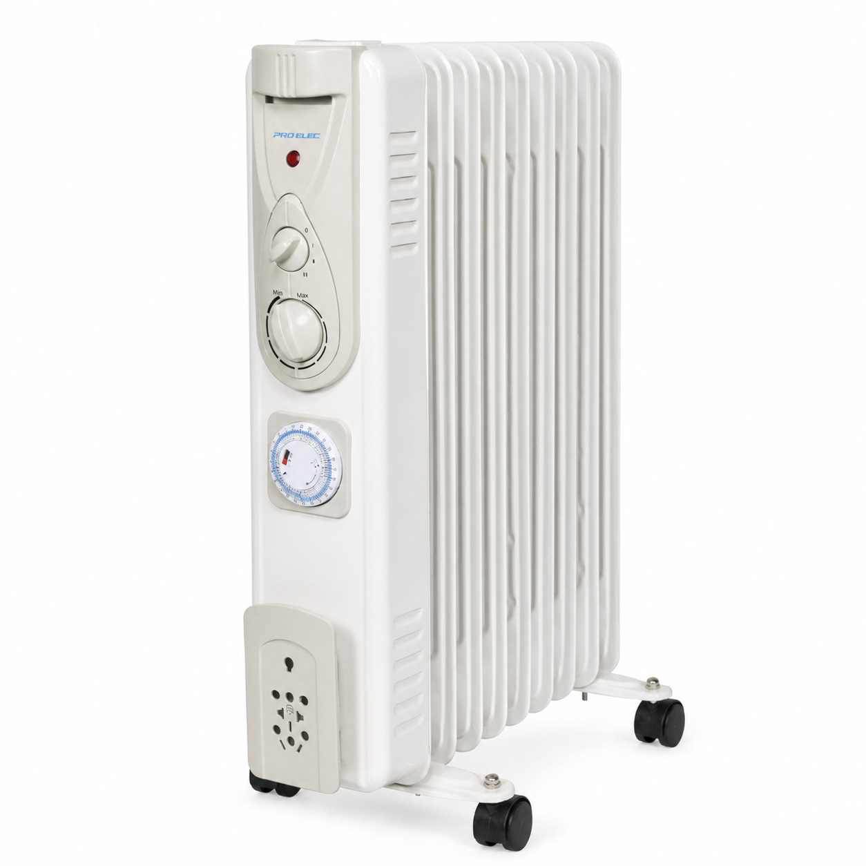 Pro Elec 2kW 9 Fin Oil Filled Radiator with Timer White HG01194