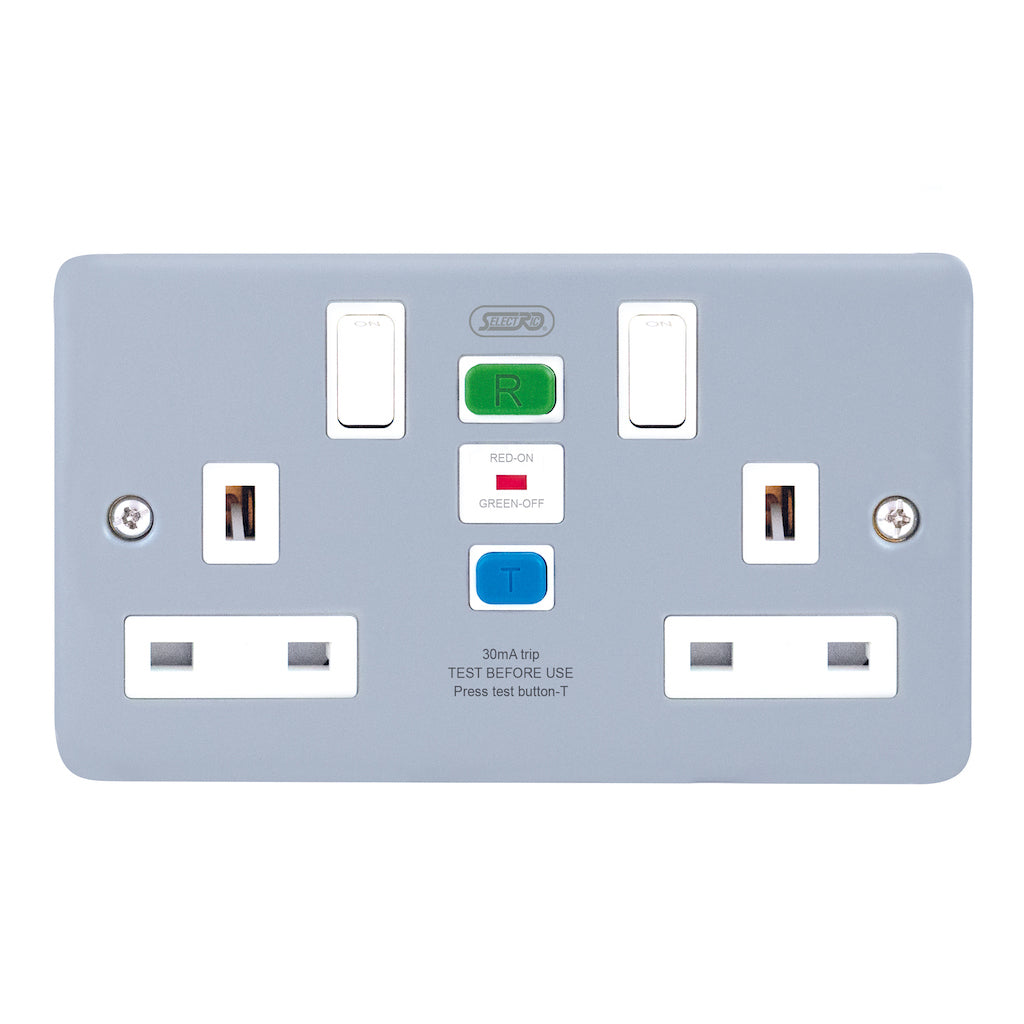 RCD Protected 2 Gang DP Switched Socket Metal Clad ALGRCD-5