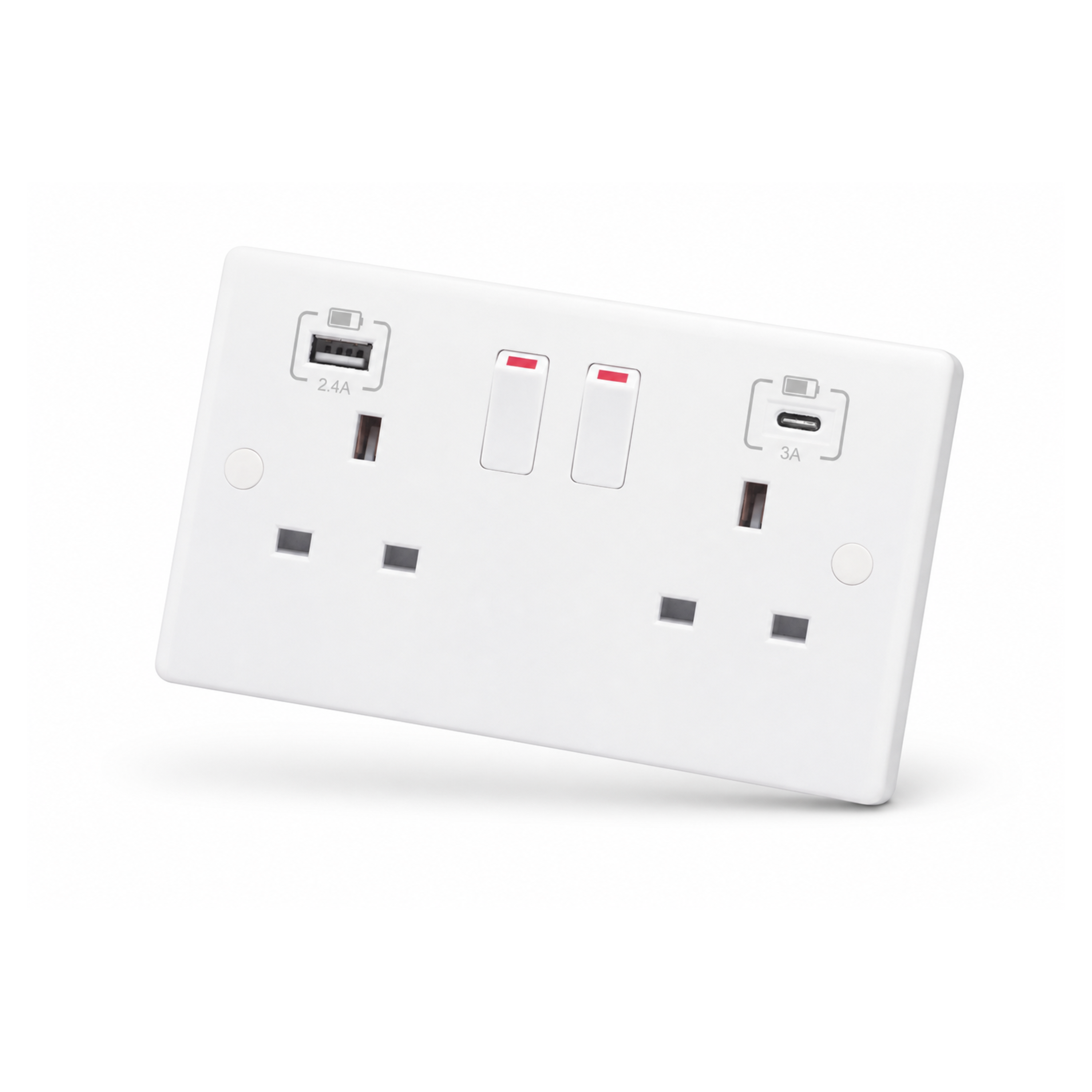 2 Gang Switched with 1 x USB Type A & 1 x USB Type C Ports (2.4A / 3A) SSL584
