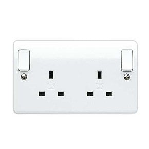 MK K2746WHI 2 Gang 13A Switch Socket Outboard Rockers Logic Plus White - product image
