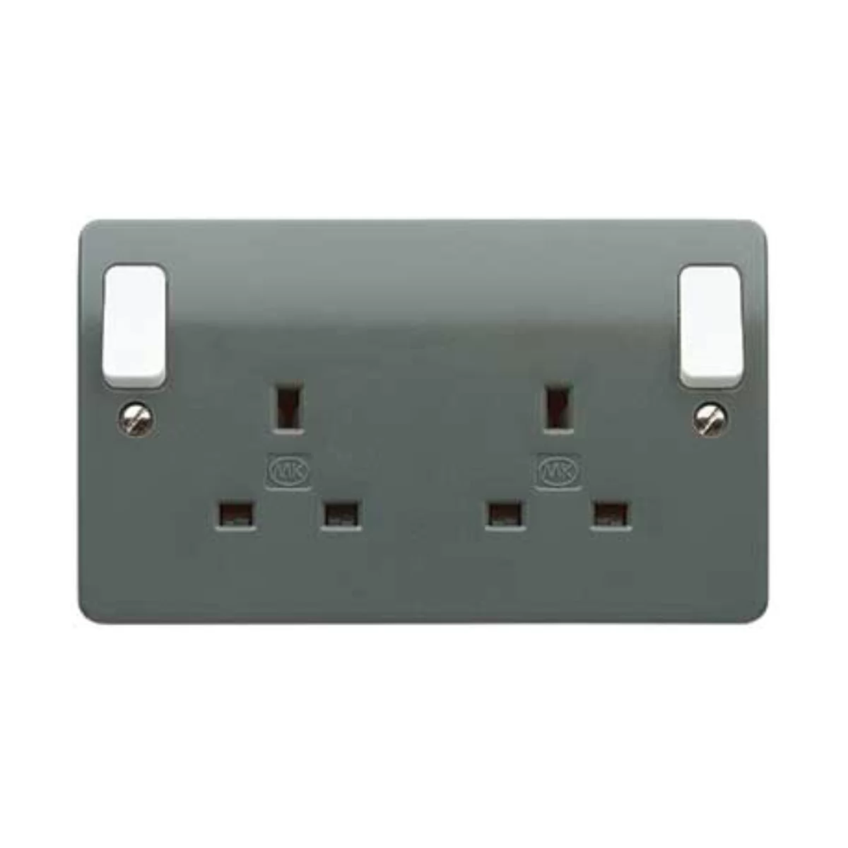 MK Electric K2746GRA Logic Plus Graphite 2 Gang Double Pole Switchsocket With White Outboard Rockers & Dual Earth Terminals 13A - product image