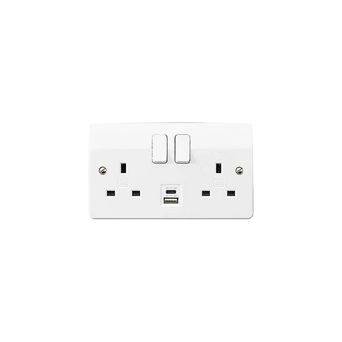 MK Electric K2745WHI Logic Plus White Moulded 2 Gang Double Pole Switched Socket With 1 x USB-A and 1 x USB-C Ports 13A - product image