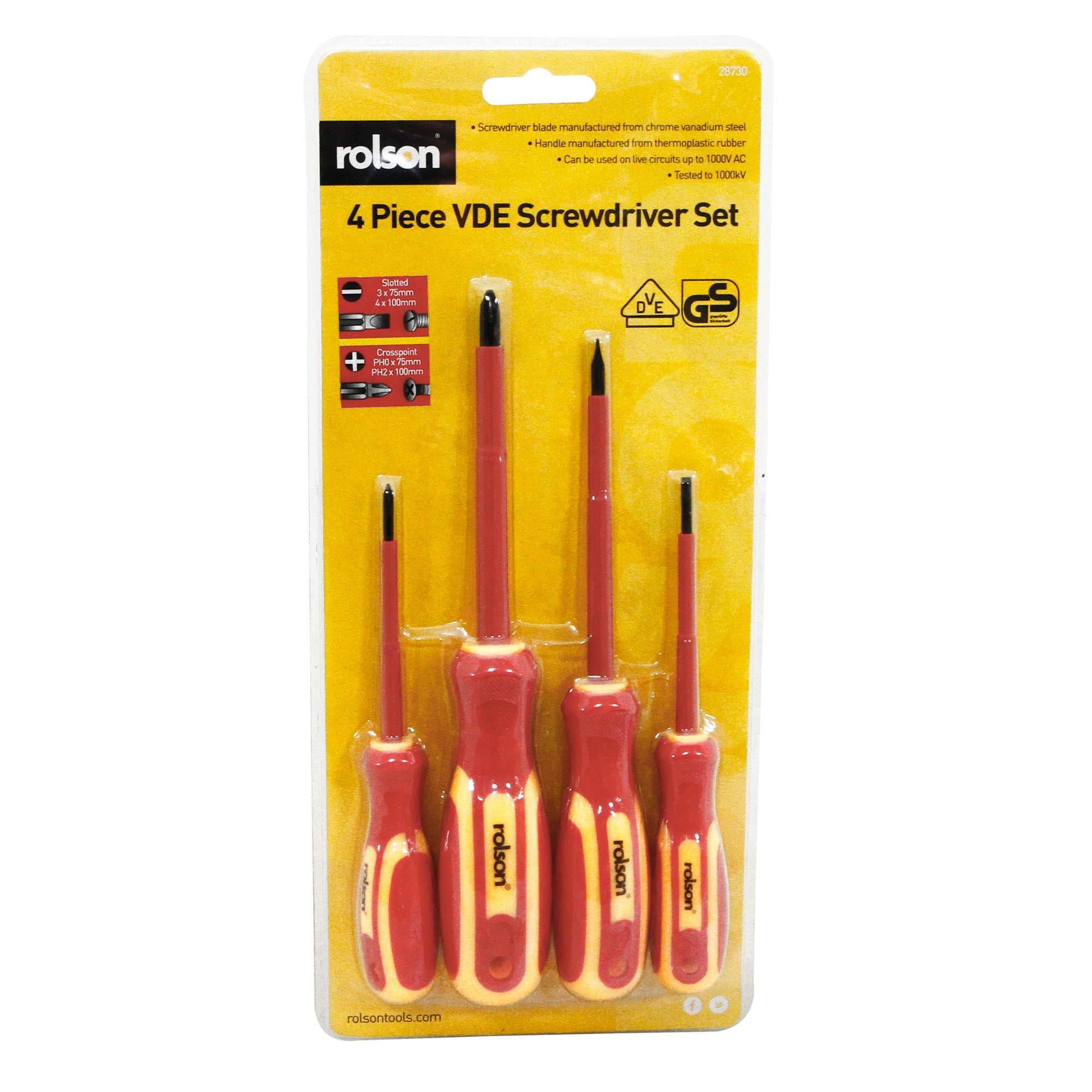 Rolson 4-Piece VDE Insulated Screwdriver Set 28730