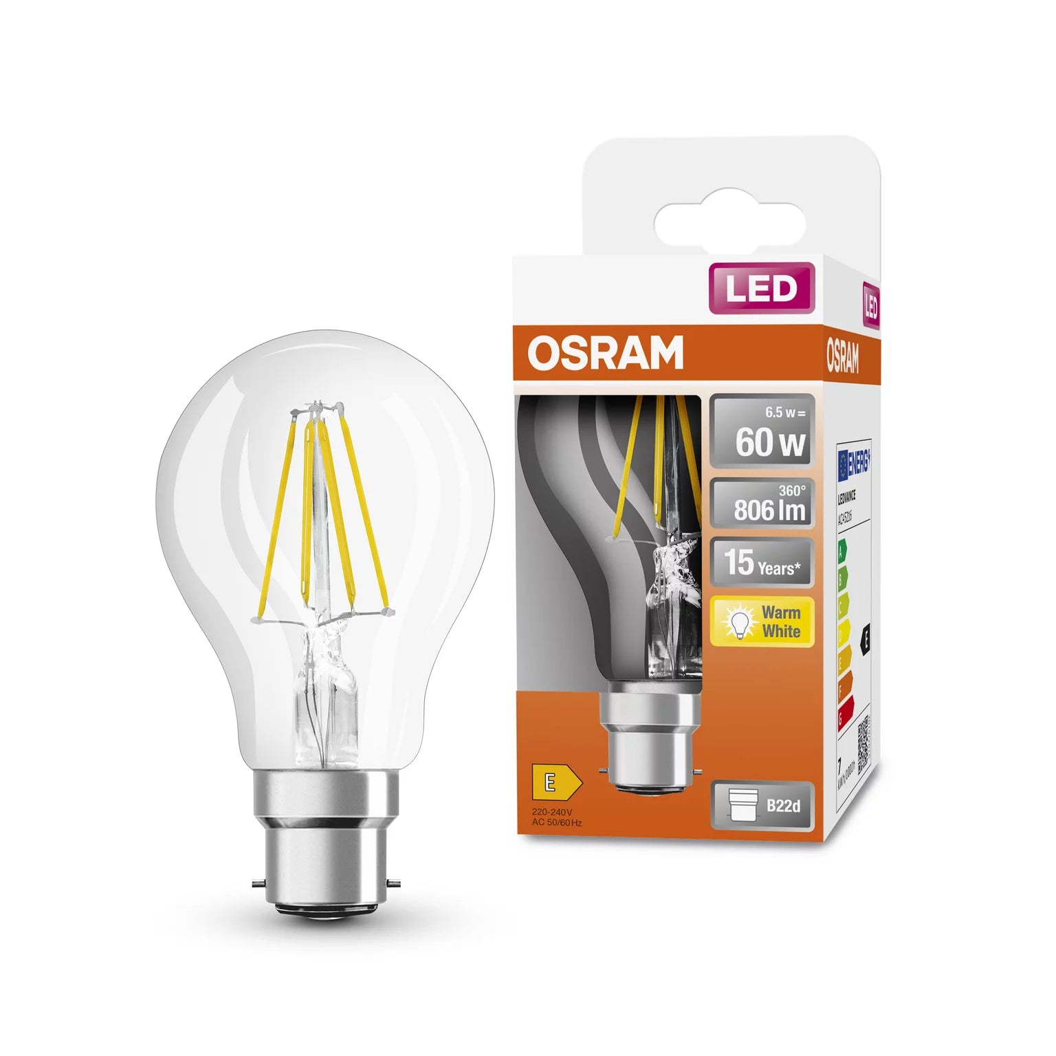 OSRAM LED Star Classic A 60 Filament 6.5W 827 Clear B22d - 4058075114876