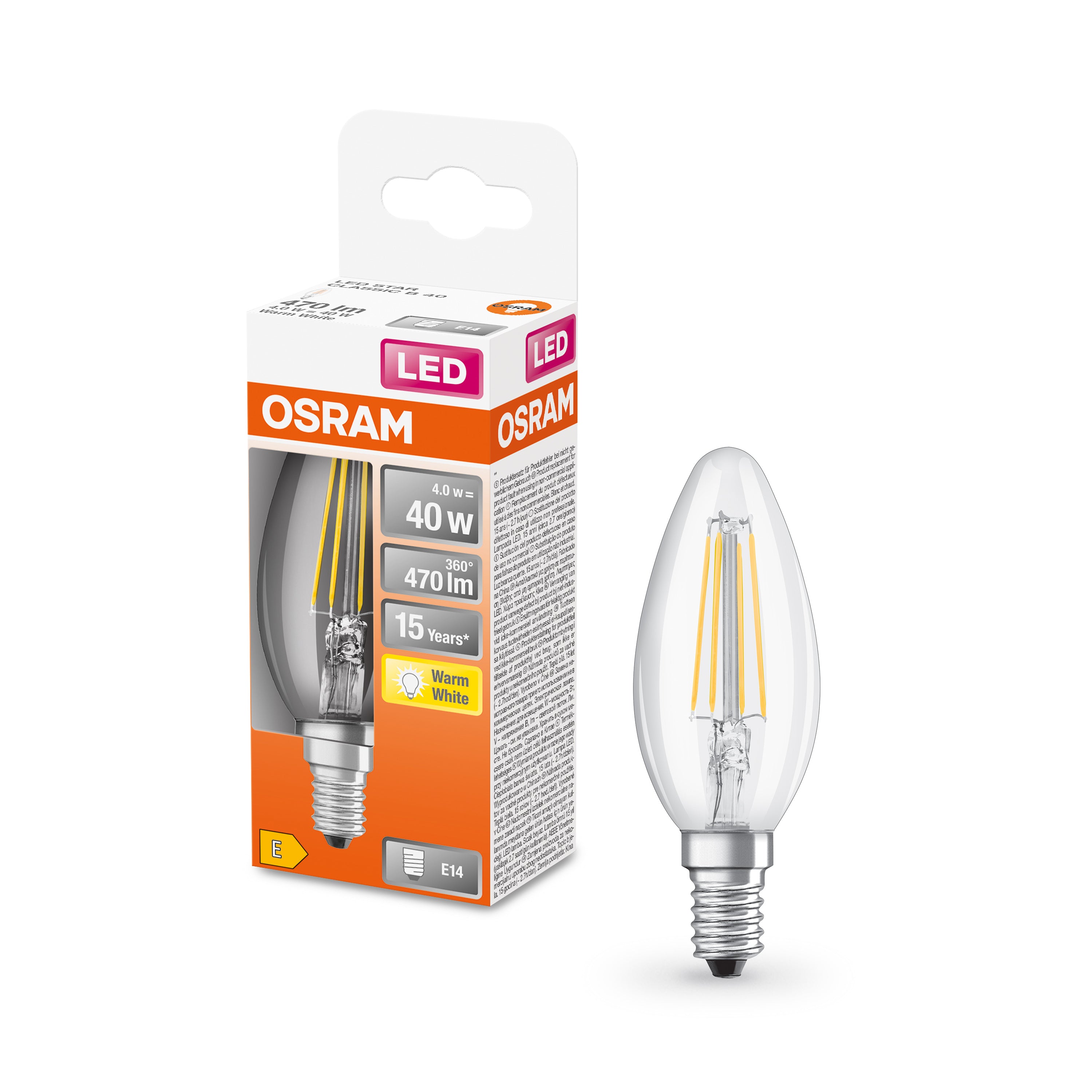 OSRAM LED Star Clear filament Candle LED Lamp 40W E14 2700K product image