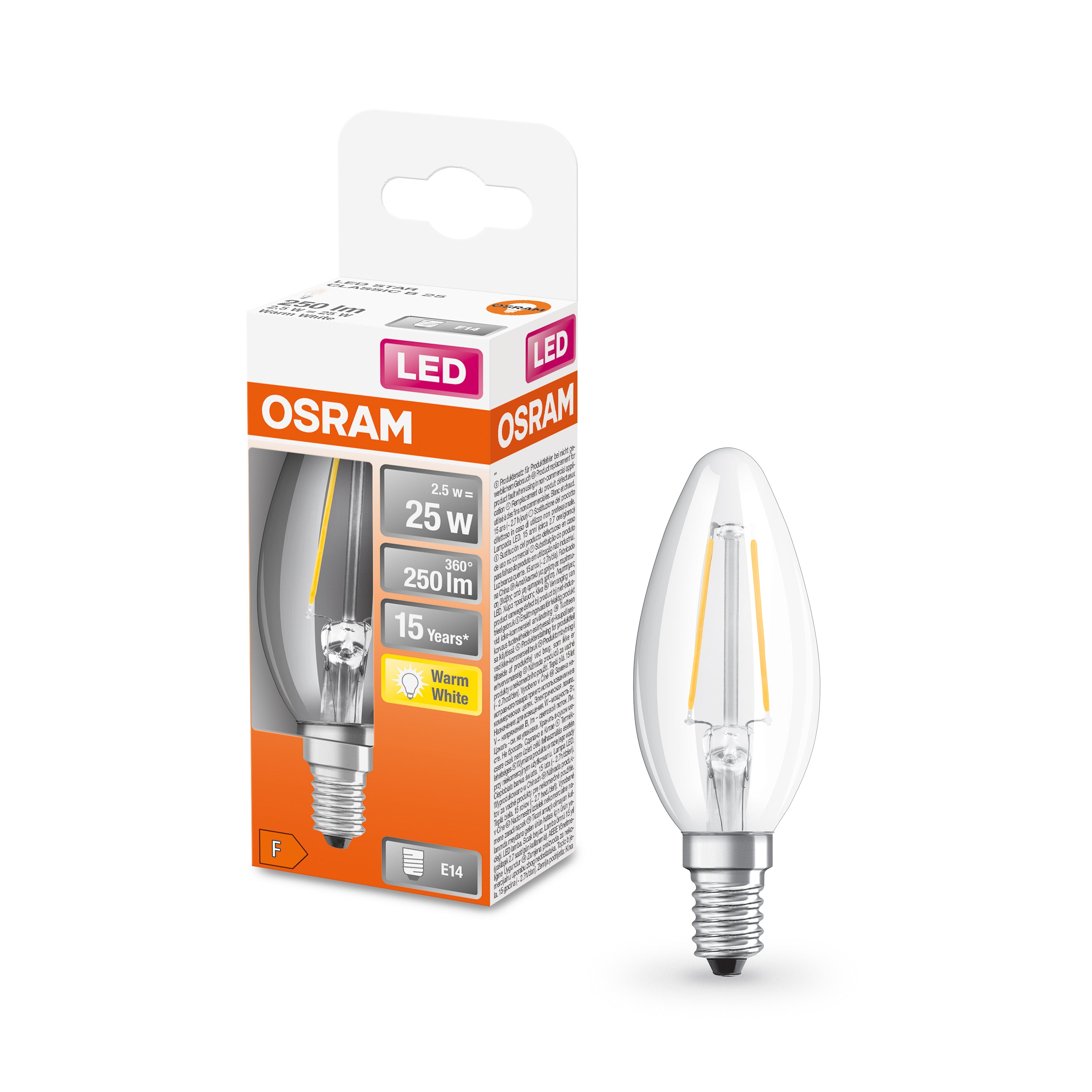 OSRAM LED Star Clear filament Candle LED Lamp 25W E14 2700K product image