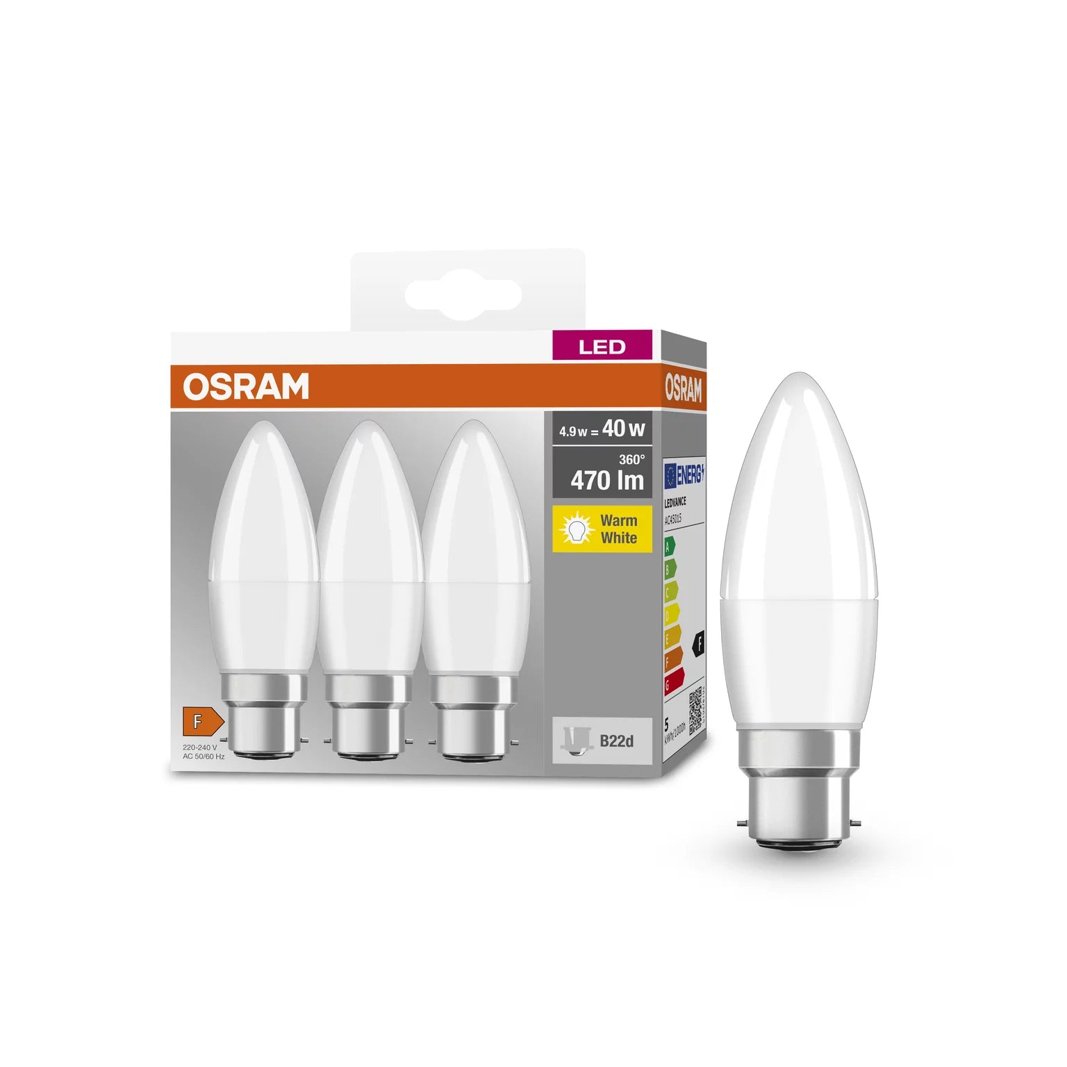 OSRAM LED Base Classic B 40 4.9W 827 Frosted B22d -4099854045936