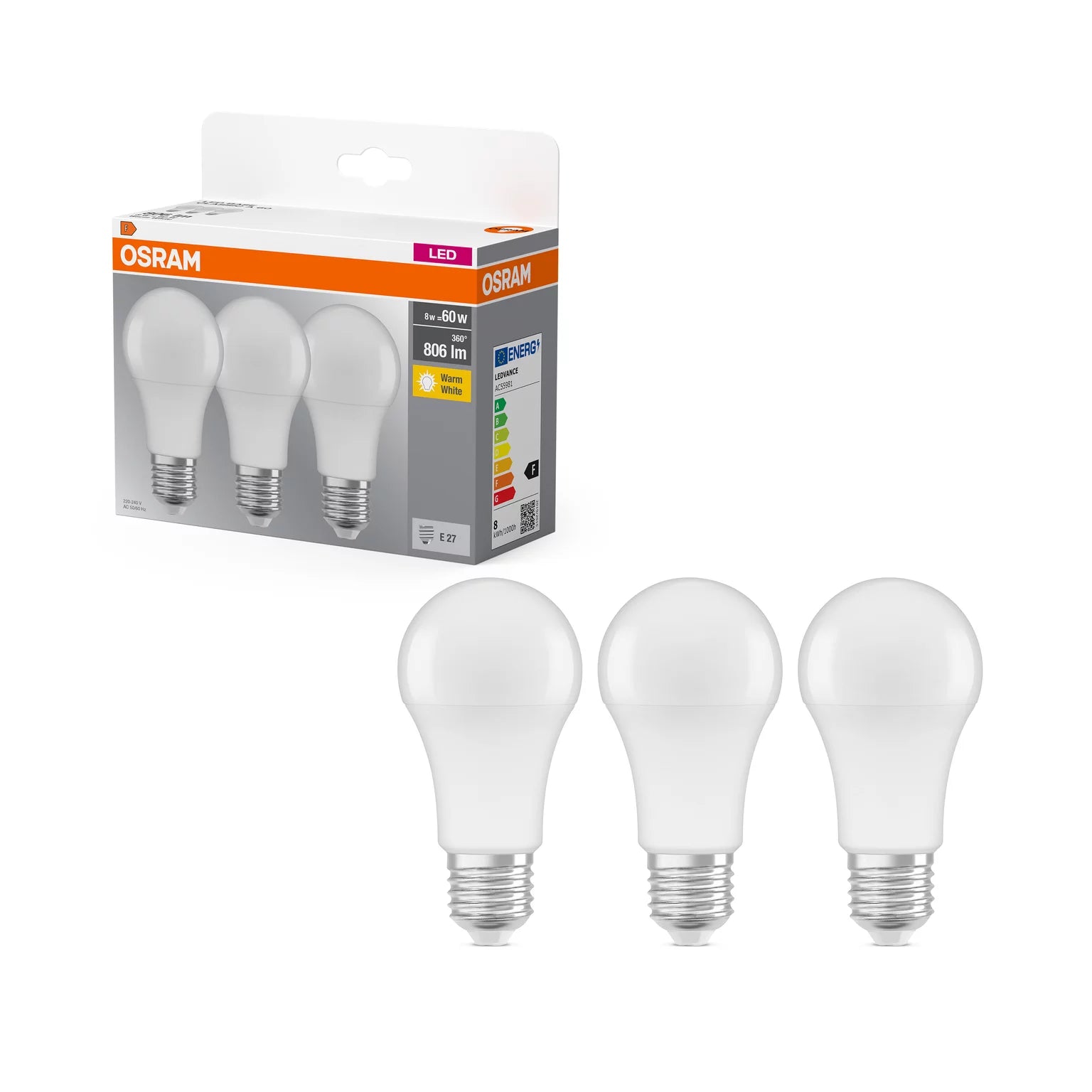 OSRAM LED Base Classic A 60 8W 827 Frosted E27 - 4099854046797