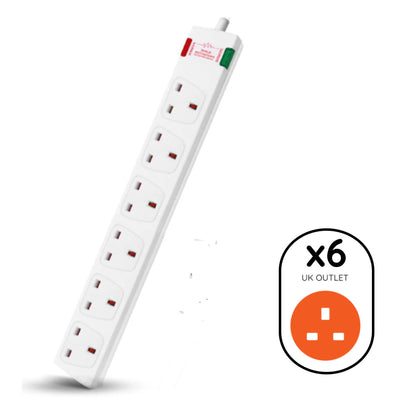 Surge 6 socket 2m 13A Extension Lead SPL6G2M