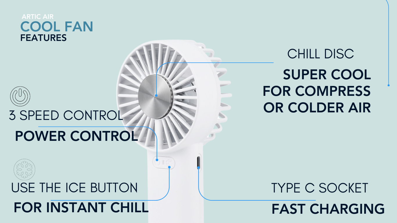 Cool Fan - Hand held fan with 4000mAh battery and cold disc technology
