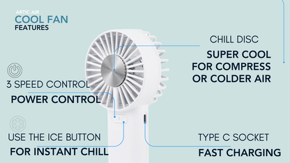 Cool Fan - Hand held fan with 4000mAh battery and cold disc technology