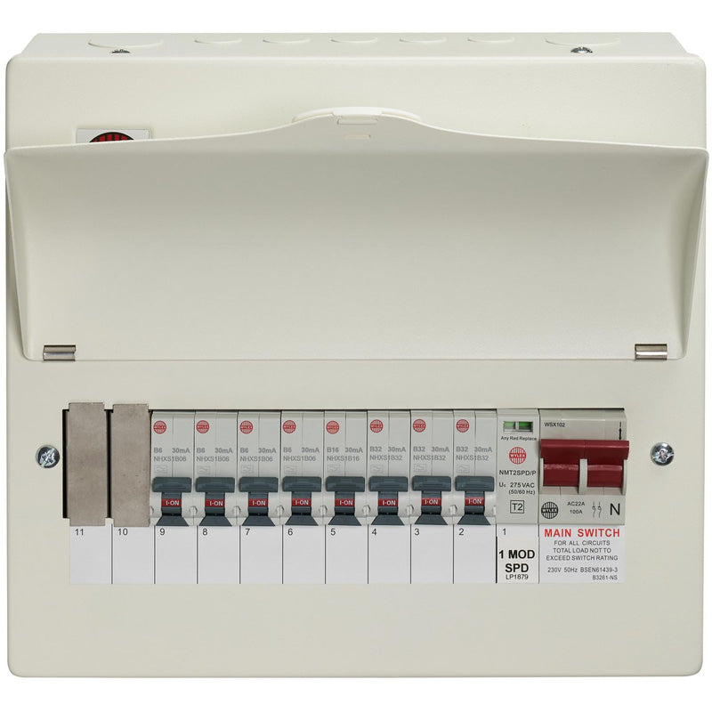 Wylex WNM2635L Consumer Unit with SPD 11 Way with 8 RCBOs product image