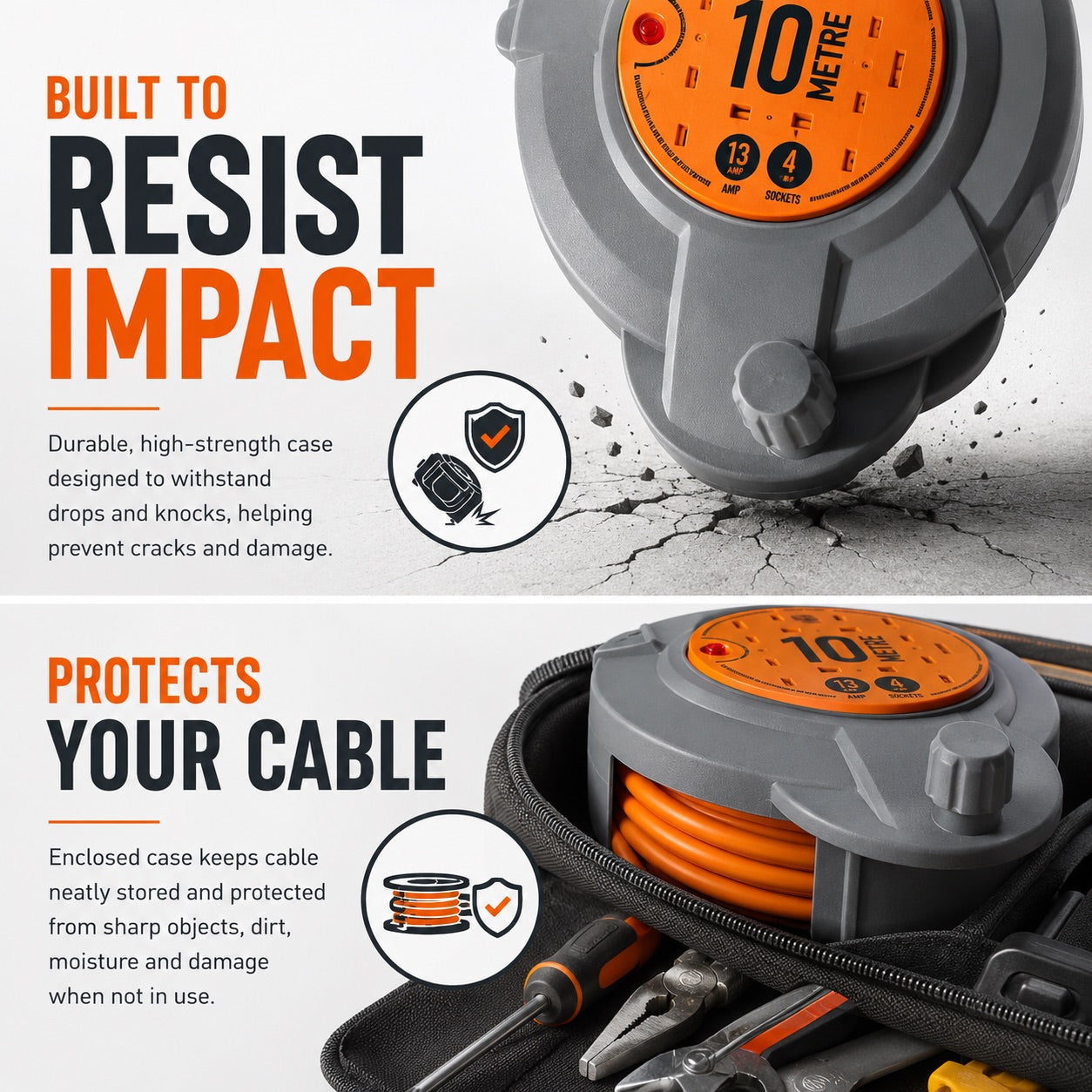 Ultra-Tough 10m Professional Extension Reel | 4-Socket | Exclusive New Design CRD1013
