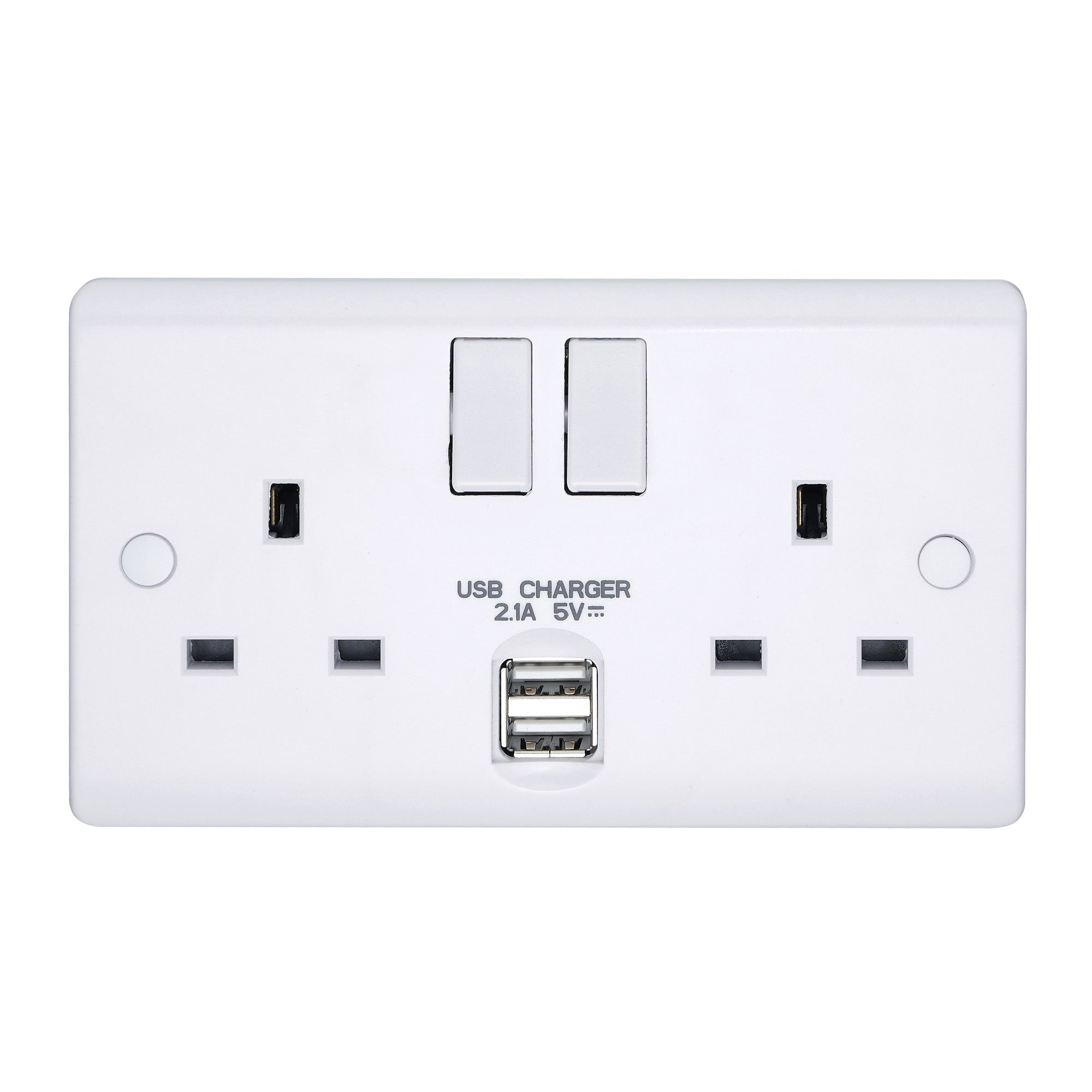 Volex D1500USBNR Casa Socket 2 Gang DP Switched c/w 2x2A USBs 13A (White)
