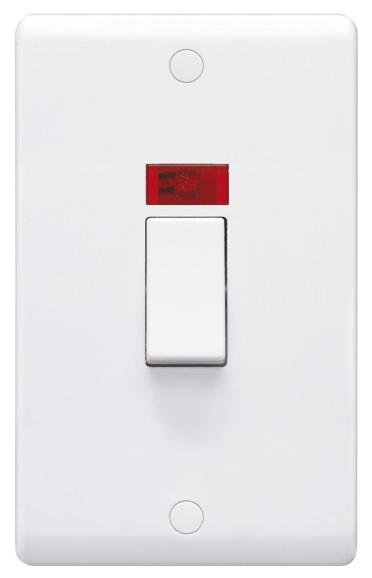Volex D9702NR Casa Control Switch 1 Gang DP c/w Neon (Large 2G Plate) 45A (White)