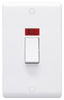 Volex D9702NR Casa Control Switch 1 Gang DP c/w Neon (Large 2G Plate) 45A (White)