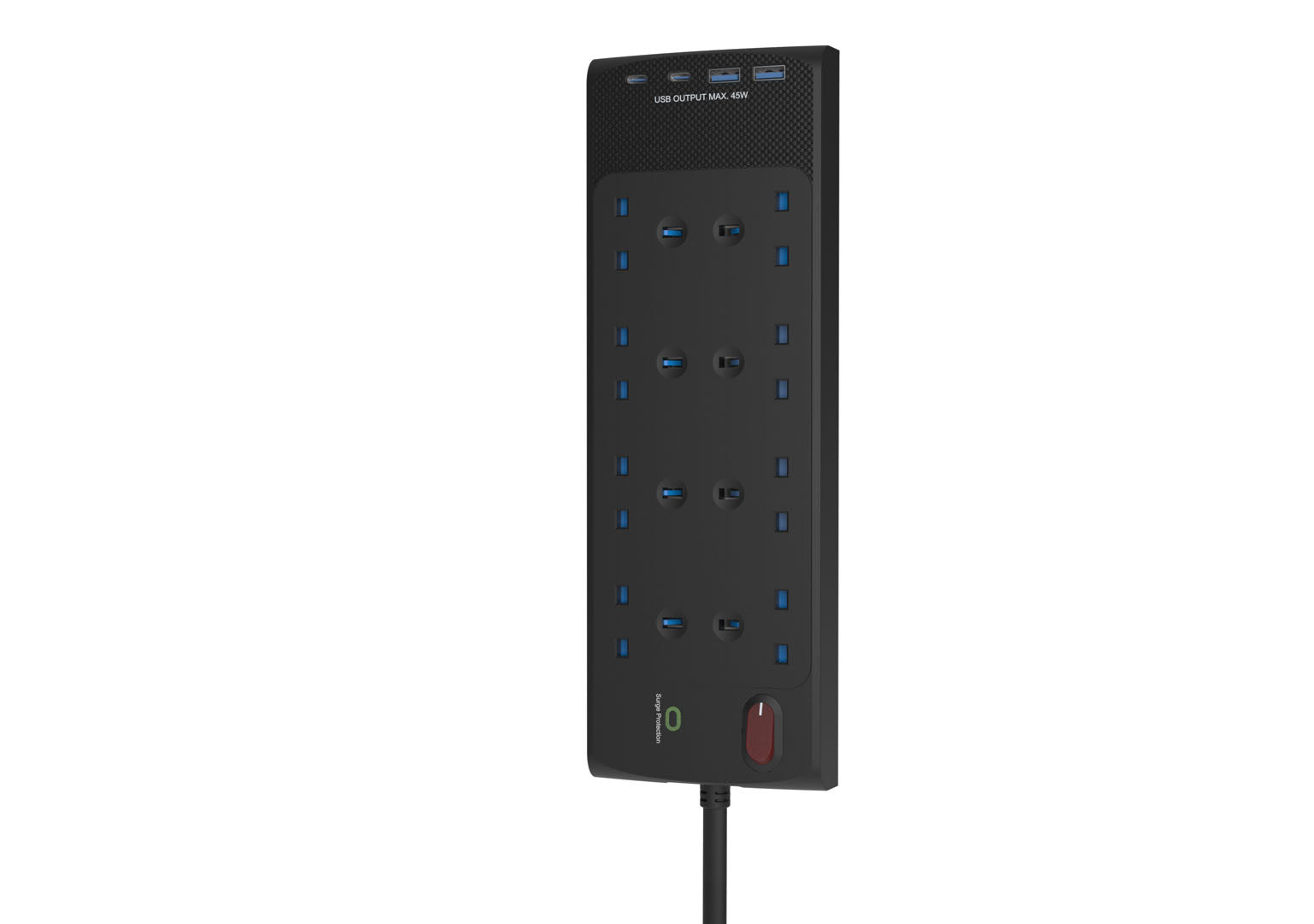 All in 1 Power Center - 6 socket 2m lead with 2xC 2xA and 45W Fast Charge EL6GUSB