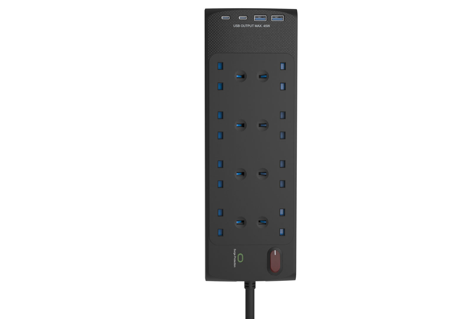All in 1 Power Center - 6 socket 2m lead with 2xC 2xA and 45W Fast Charge EL6GUSB