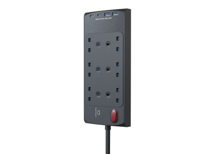All in 1 Power Center - 6 socket 2m lead with 2xC 2xA and 45W Fast Charge EL6GUSB