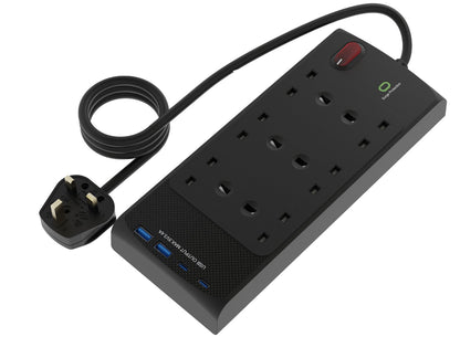 All in 1 Power Center - 6 socket 2m lead with 2xC 2xA and 45W Fast Charge EL6GUSB