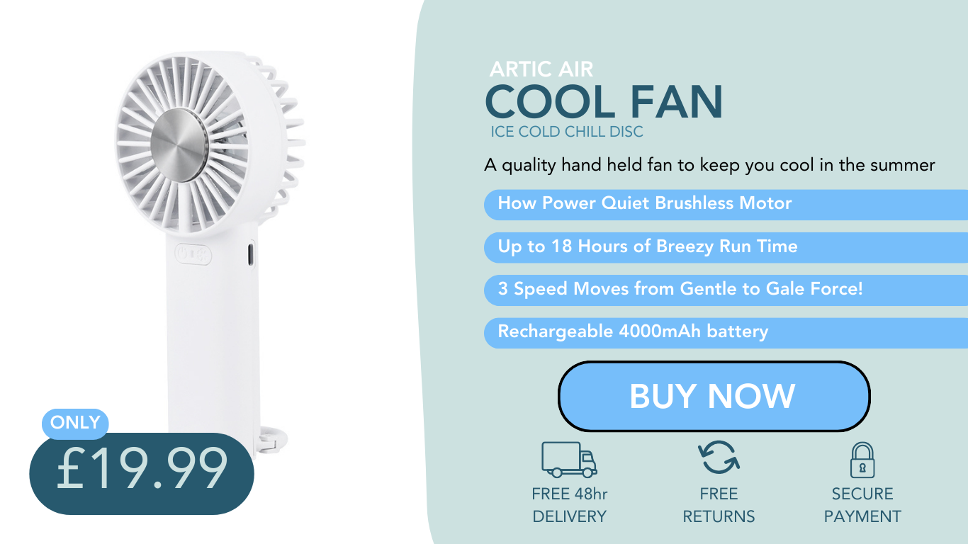 Cool Fan - Hand held fan with 4000mAh battery and cold disc technology