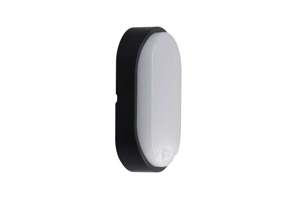 TOUGH SHELL COMPACT OVAL PIR BULKHEAD 213X120MM 10W 1100LM 3000/4000/6000K SWITCHABLE CCT IP65 IK10 110LM/W INLUDING WHITE AND BLACK BEZELS INTEGRAL LED (ILBHP002)
