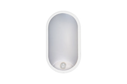TOUGH SHELL COMPACT OVAL PIR BULKHEAD 213X120MM 10W 1100LM 3000/4000/6000K SWITCHABLE CCT IP65 IK10 110LM/W INLUDING WHITE AND BLACK BEZELS INTEGRAL LED (ILBHP002)