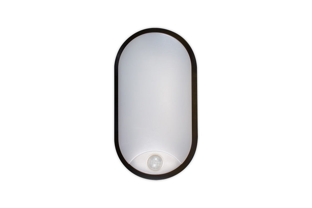 TOUGH SHELL COMPACT OVAL PIR BULKHEAD 213X120MM 10W 1100LM 3000/4000/6000K SWITCHABLE CCT IP65 IK10 110LM/W INLUDING WHITE AND BLACK BEZELS INTEGRAL LED (ILBHP002)