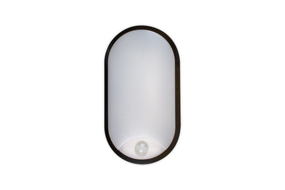 TOUGH SHELL COMPACT OVAL PIR BULKHEAD 213X120MM 10W 1100LM 3000/4000/6000K SWITCHABLE CCT IP65 IK10 110LM/W INLUDING WHITE AND BLACK BEZELS INTEGRAL LED (ILBHP002)
