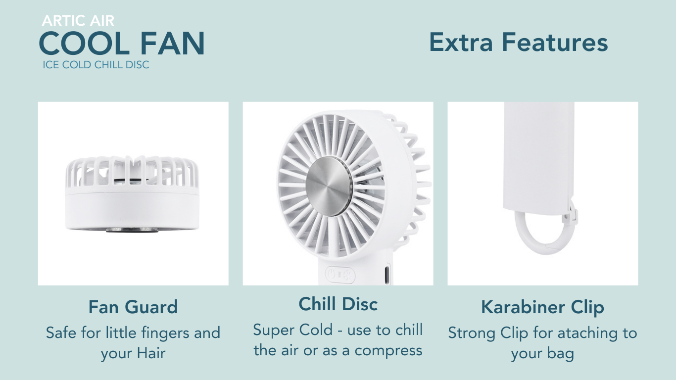 Cool Fan - Hand held fan with 4000mAh battery and cold disc technology