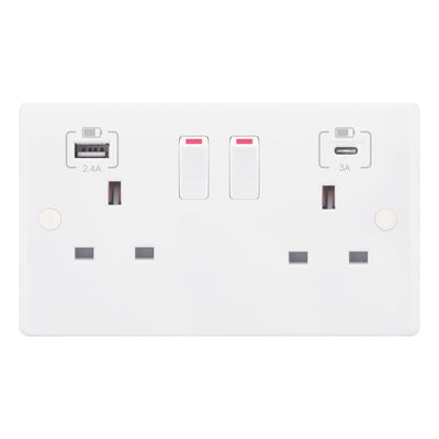 2 Gang Switched with 1 x USB Type A & 1 x USB Type C Ports (2.4A / 3A) SSL584