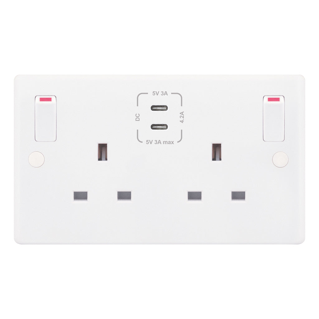 2 Gang Switched Socket with 2 x USBs Type C Ports (3A / 3A) - SSL671