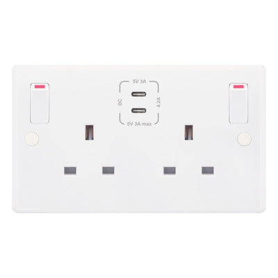 2 Gang Switched Socket with 2 x USBs Type C Ports (3A / 3A) - SSL671