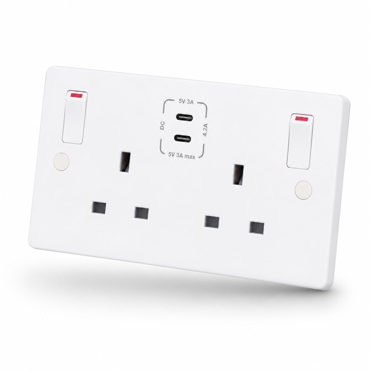 2 Gang Switched Socket with 2 x USBs Type C Ports (3A / 3A) - SSL671