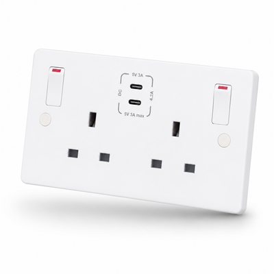2 Gang Switched Socket with 2 x USBs Type C Ports (3A / 3A) - SSL671