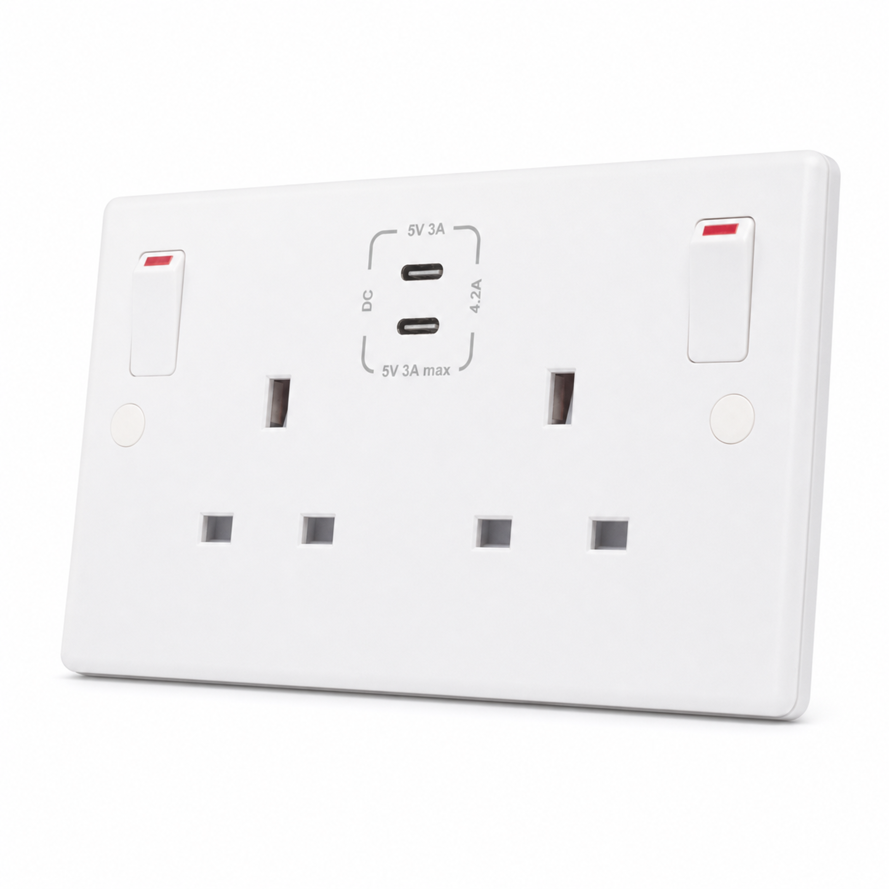 2 Gang Switched Socket with 2 x USBs Type C Ports (3A / 3A) - SSL671