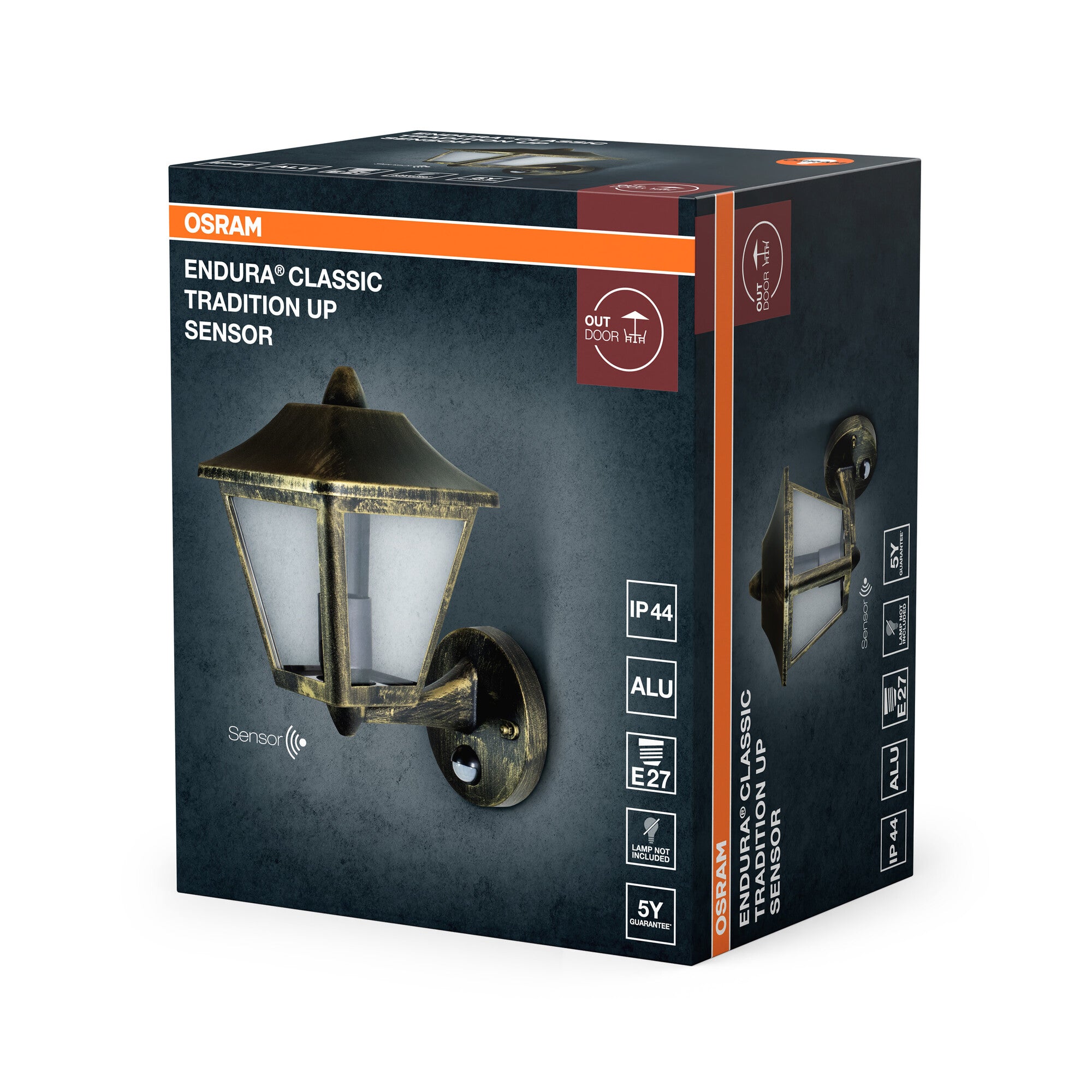 OSRAM Endura Classic Traditional Aluminium E27 Wall Lantern Up with Sensor – packaging image