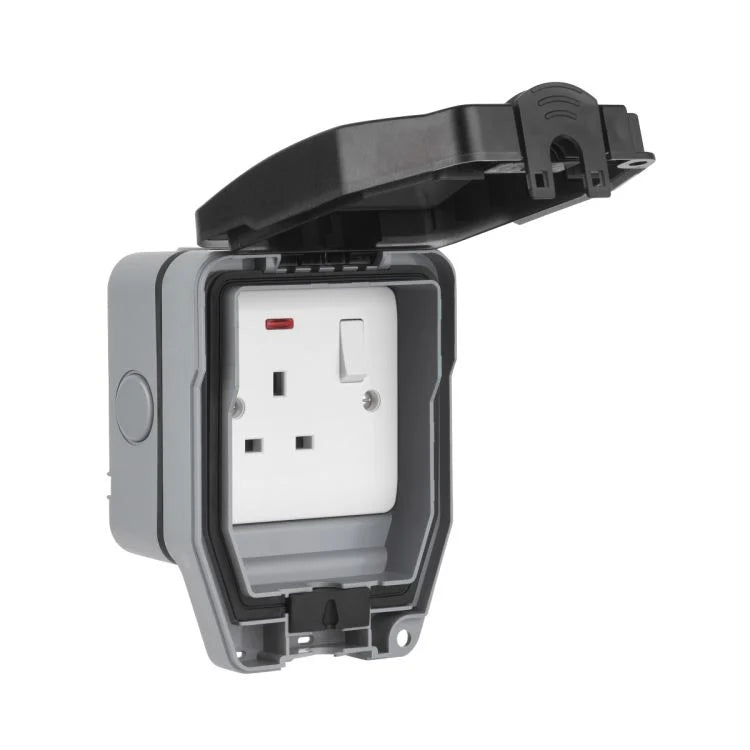 IP66  Single Switched Socket & Neon Indicator - WEOP1GSKT