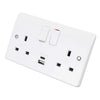 MK Logic Plus 13A 2 Gang Switched Socket with 1 x Type A and 1 x Type C USB Outlets White K2745whi