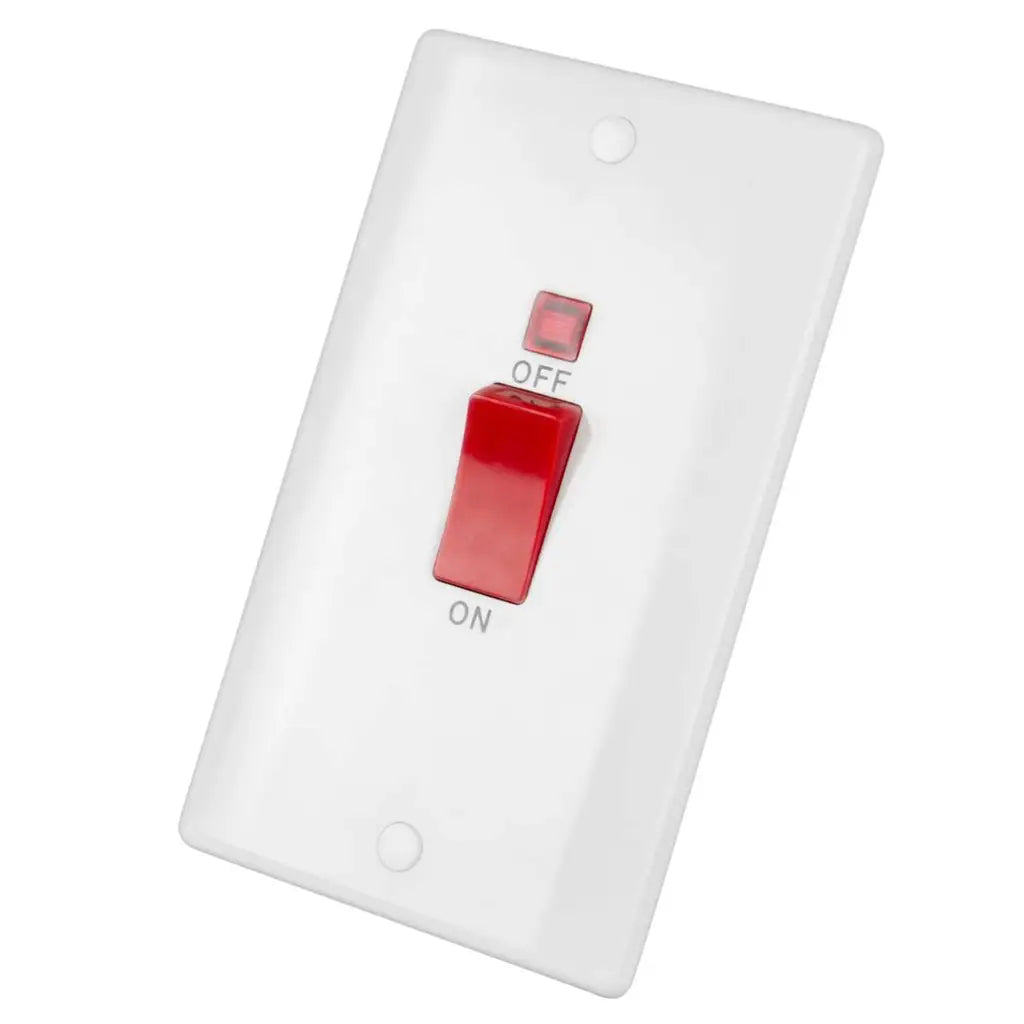 LGA Selectric 45A DP 2 Gang Vertical Switch with Neon and Red Rocker White SSL518
